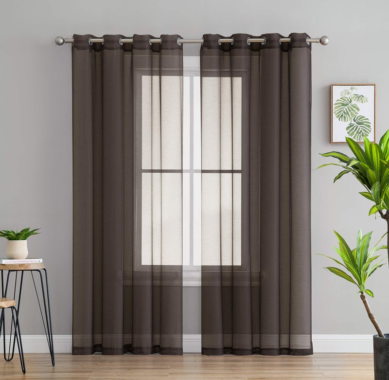 HLCME 2 Piece Semi Sheer Voile Window Drapery Curtain Grommet Panels for Bedroom  Living Room 54 W x 84 L Chocolate Brown