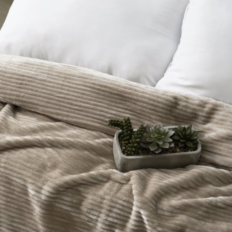 MORANO Fluffy Soft Blanket | Double Size 220x240 cm | Plush Stripes Texture 310 gsm | Color - Warm Café Beige | Ideal for Beds, Sofa or Travel - Image 3
