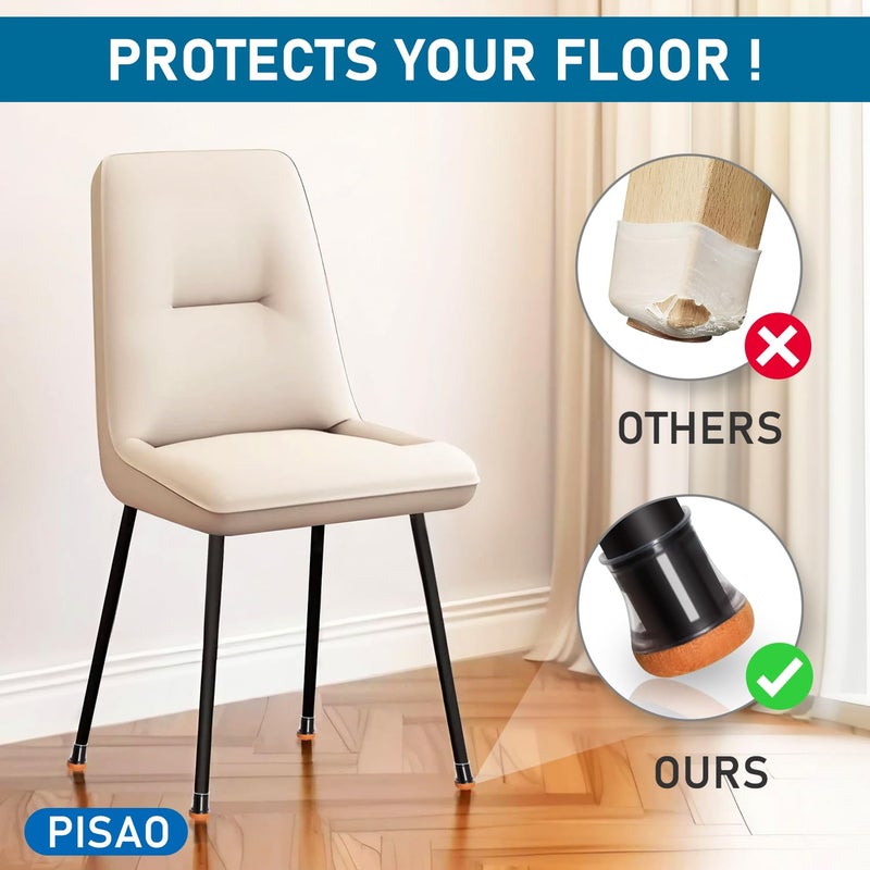 PISAO 24 Pcs Chair Leg Floor Protectors, Silicone Chair Leg Protectors Caps Covers for Hardwood Floors, Furniture Pads Sliders with Wrapped Felt Bottom Extra Small (Fit:0.5"-0.75") - Image 2