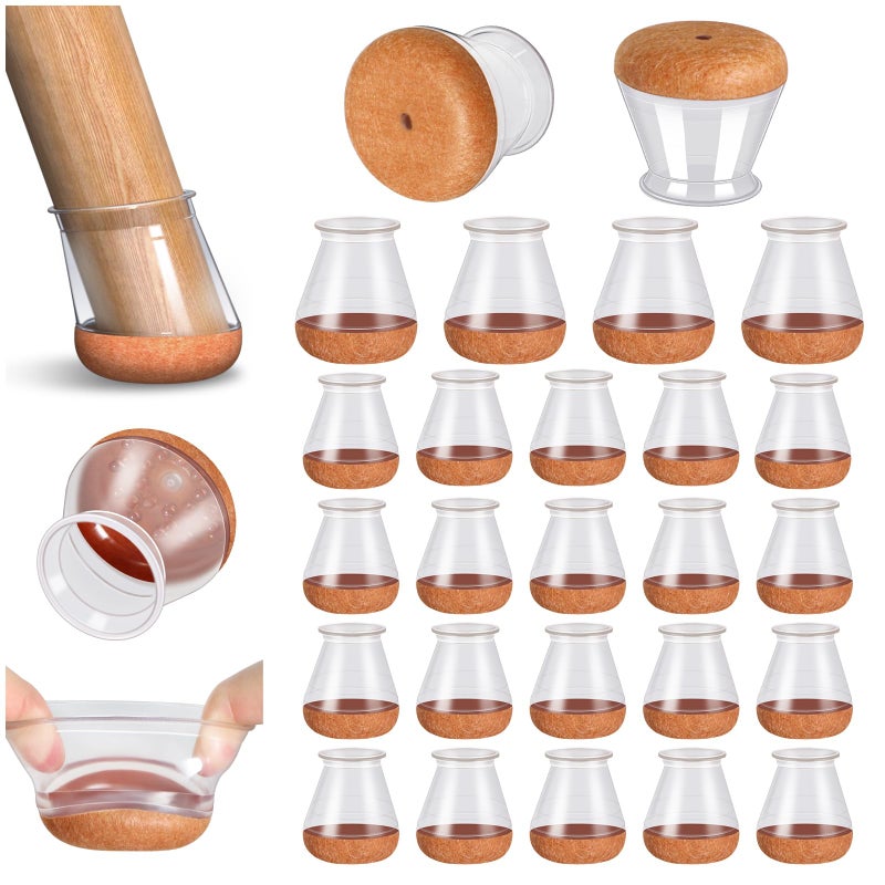 PISAO 24 Pcs Chair Leg Floor Protectors, Silicone Chair Leg Protectors Caps Covers for Hardwood Floors, Furniture Pads Sliders with Wrapped Felt Bottom Extra Small (Fit:0.5"-0.75") - Image 1