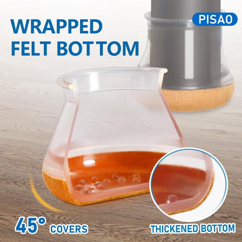 PISAO 24 Pcs Chair Leg Floor Protectors, Silicone Chair Leg Protectors Caps Covers for Hardwood Floors, Furniture Pads Sliders with Wrapped Felt Bottom Extra Small (Fit:0.5"-0.75") - Image 5