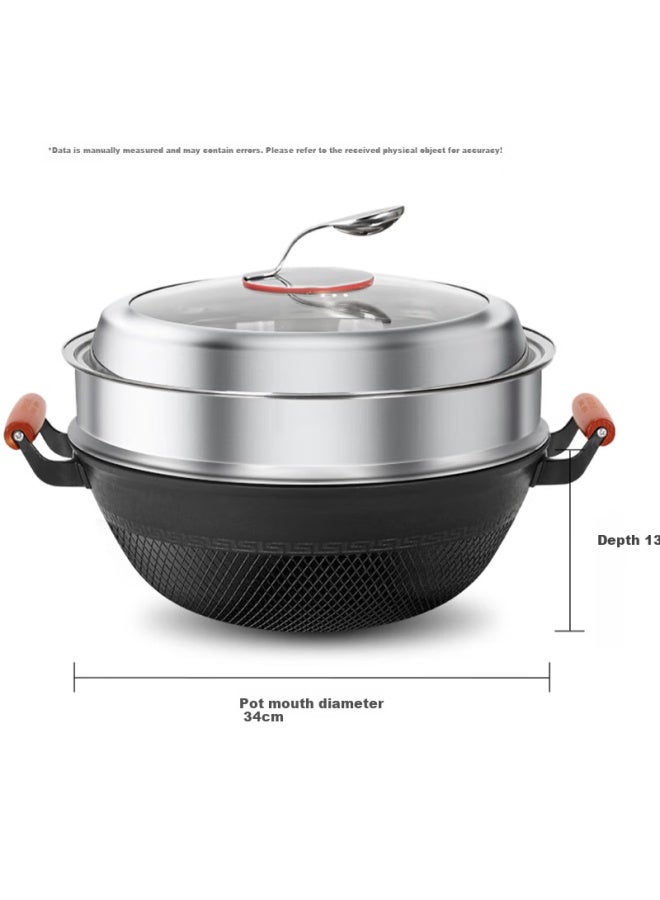 Olofe Iron Wok Large Stew Pot For Home Use, Non-coated, Open Flame Large Stew Pot, Zhang Tiejiang Firewood Stove, Cangqiong Cast Iron Stew And Stir-fry Pan, 34cm - Image 1