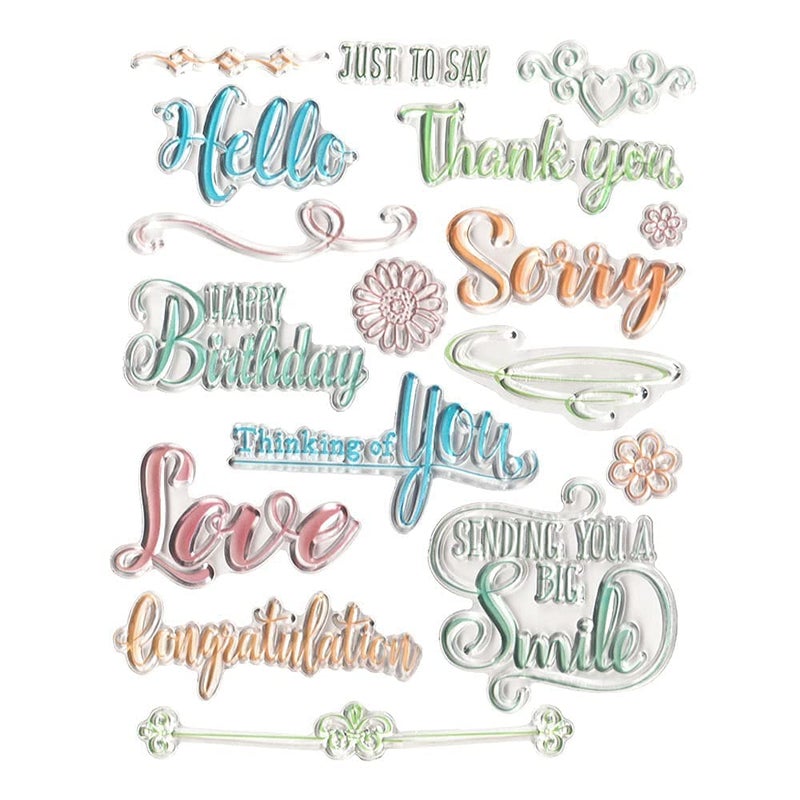 Happy Birthday Colorful Words Clear Stamp Silicone Stamp Cards with Sentiments Letters Clear Rubber Seal Stamps for Holiday Card Making Decoration and DIY Scrapbooking Album DIY Crafts