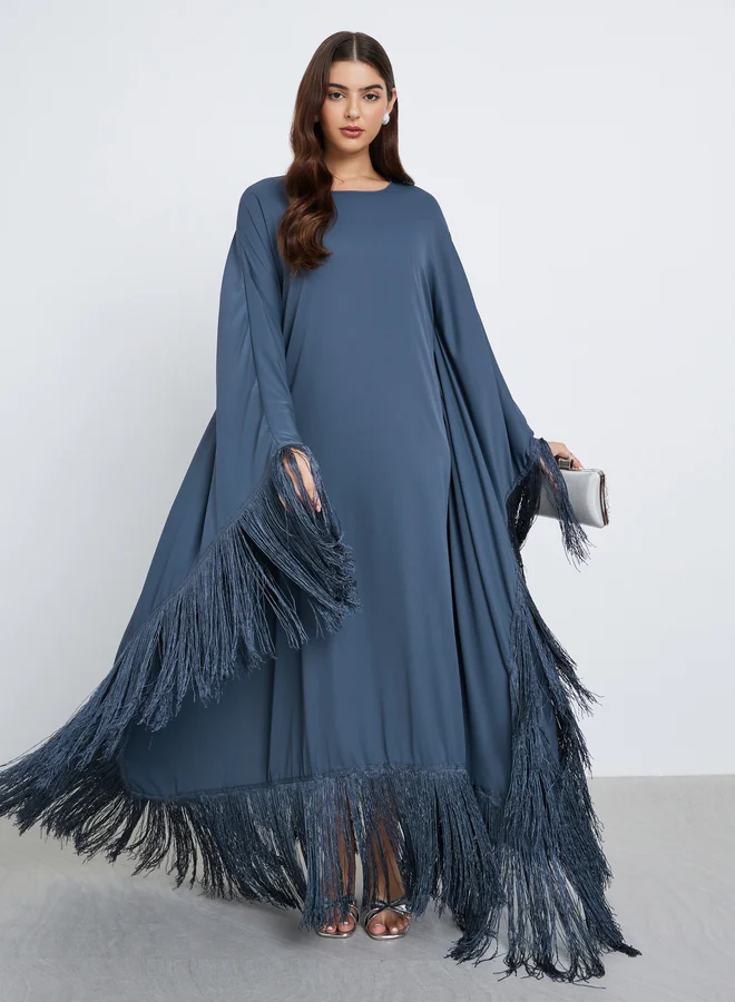Styli Solid Tasselled Trim Kaftan Maxi Dress