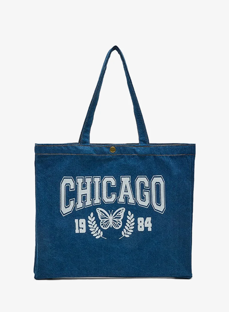 R&B Printed Denim Shoulder Bag