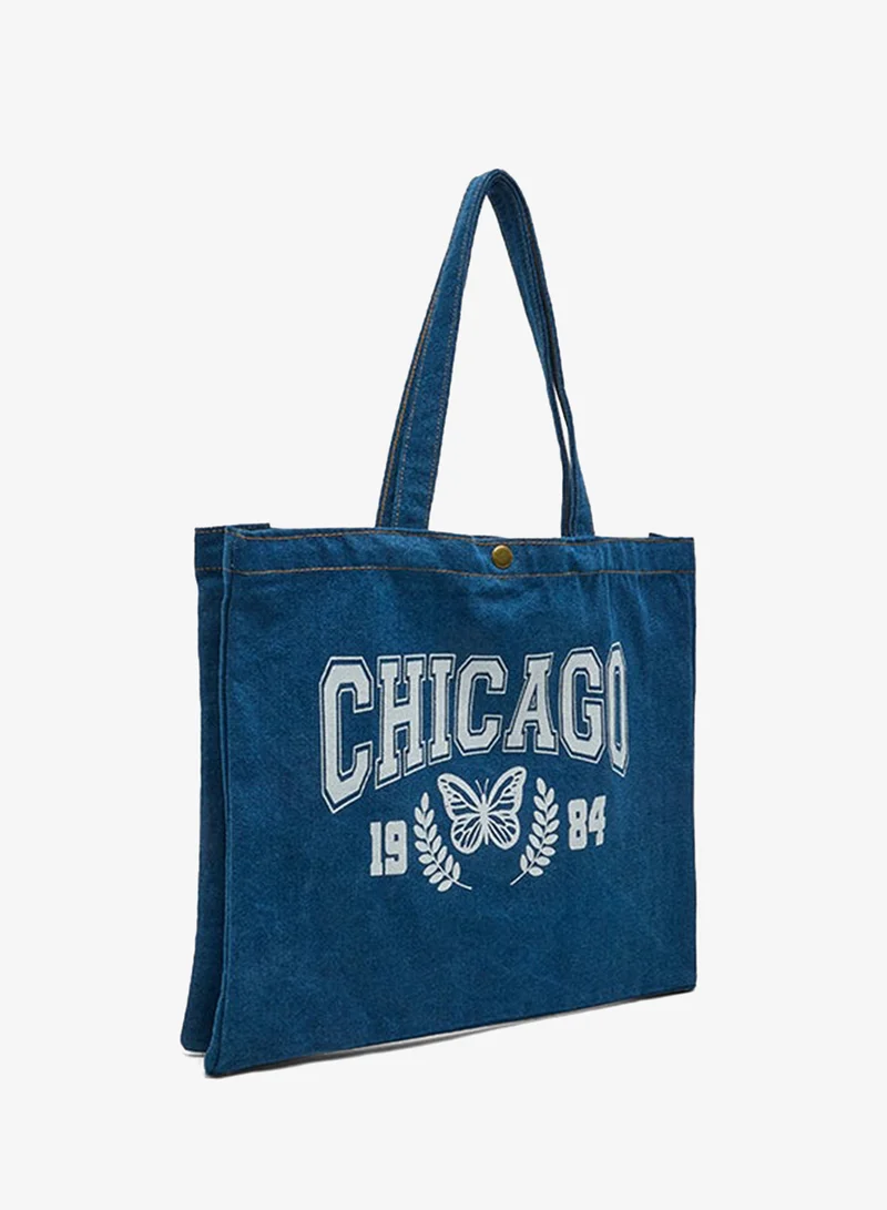R&B Printed Denim Shoulder Bag