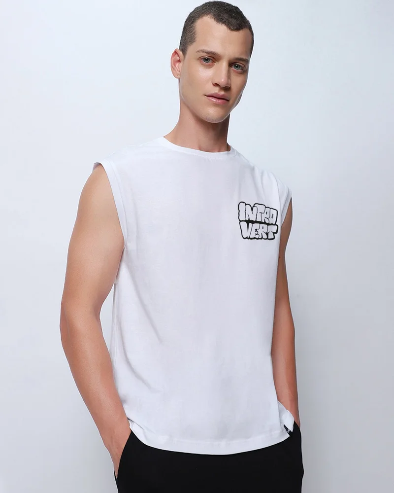 بيواكوف صديري رجالي أبيض بطبعة انطوائي بقصة واسعة