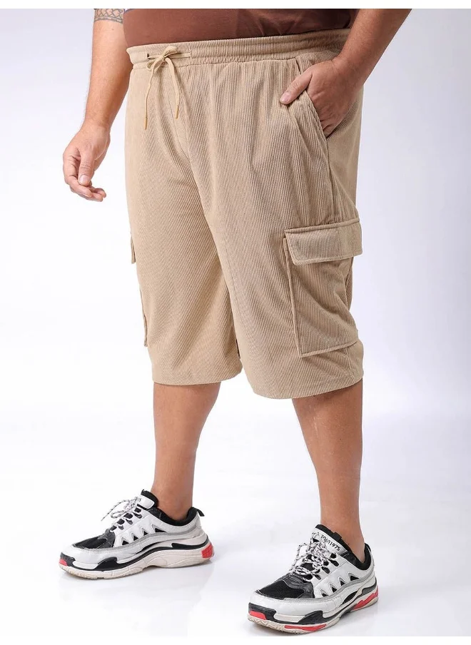 هاردسودا Light Khaki Men Loose Fit Casual Self Design Knee Length Cargo Shorts