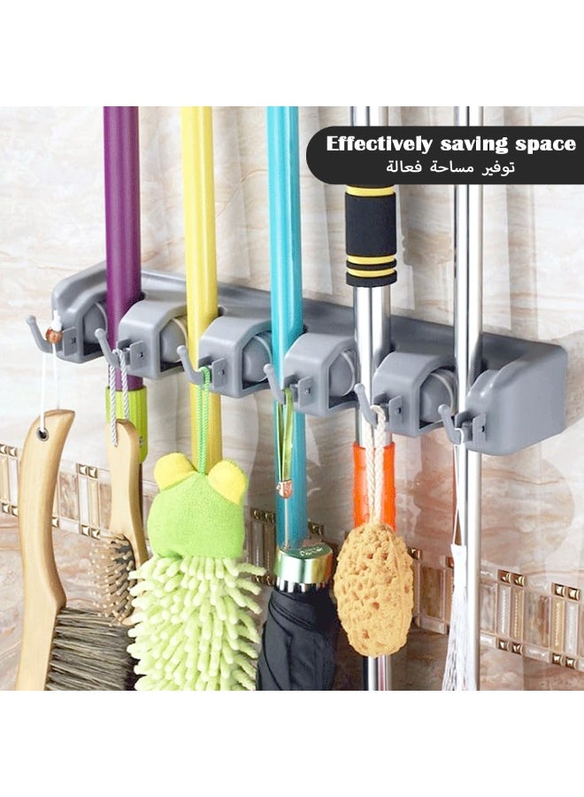 Broom rack wall mounted and garden tool storage rack, closet storage rack, kitchen shelf, home storage rack, and garage storage rack, suitable for rakes or mop handles up to 1.25 inches, with a hanger and 6 hooks (gray) - Image 5