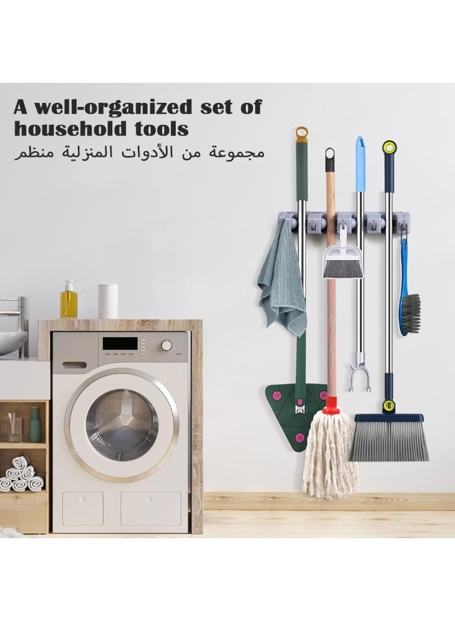 Broom rack wall mounted and garden tool storage rack, closet storage rack, kitchen shelf, home storage rack, and garage storage rack, suitable for rakes or mop handles up to 1.25 inches, with a hanger and 6 hooks (gray) - Image 3