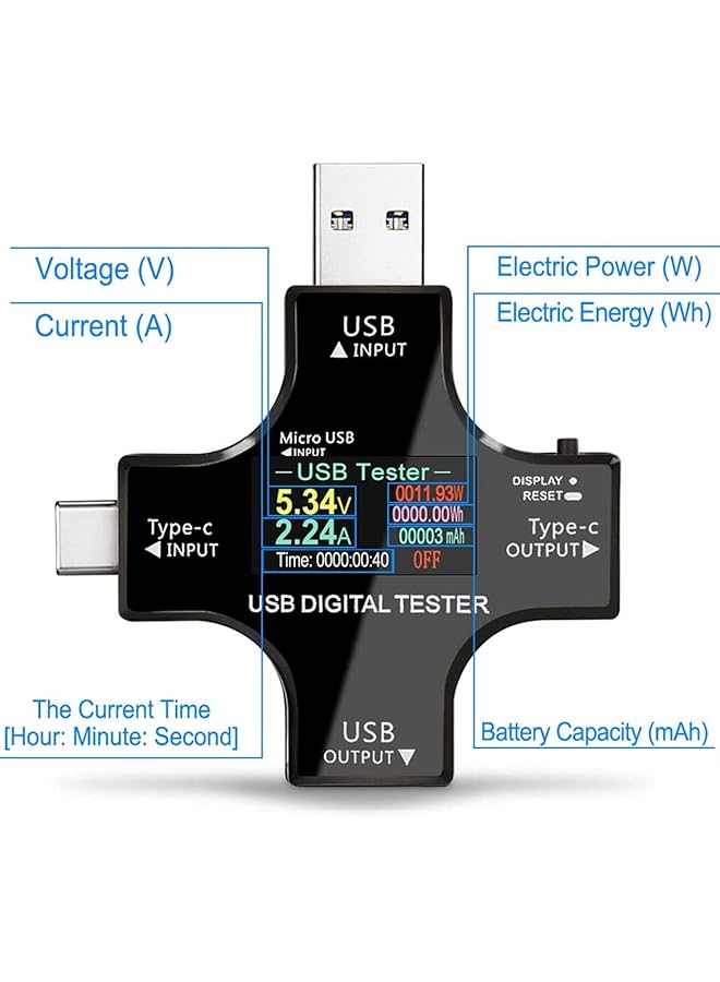 Excefore Usb C Power Meter Tester, 2 In 1 Usb C Type-C Tester Color Screen Ips Digital Multimeter, Usb C Voltage Current Voltmeter Amp Volt Ammeter Detector, Usb Cable Charger Indicator 3.6-32V 0-5.1A - Image 4