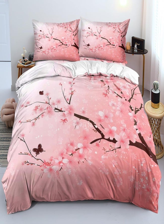 CCoutueChen Cherry Blossom Comforter Set,Pink Floral Bedding Set Queen Size,Japanese Decor Comforter for Girls,Butterfly Design Down Alternative Comforter for All Season - Image 2