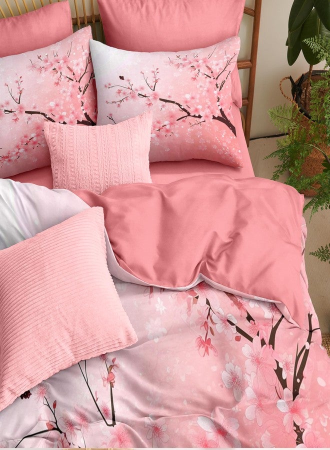 CCoutueChen Cherry Blossom Comforter Set,Pink Floral Bedding Set Queen Size,Japanese Decor Comforter for Girls,Butterfly Design Down Alternative Comforter for All Season - Image 5