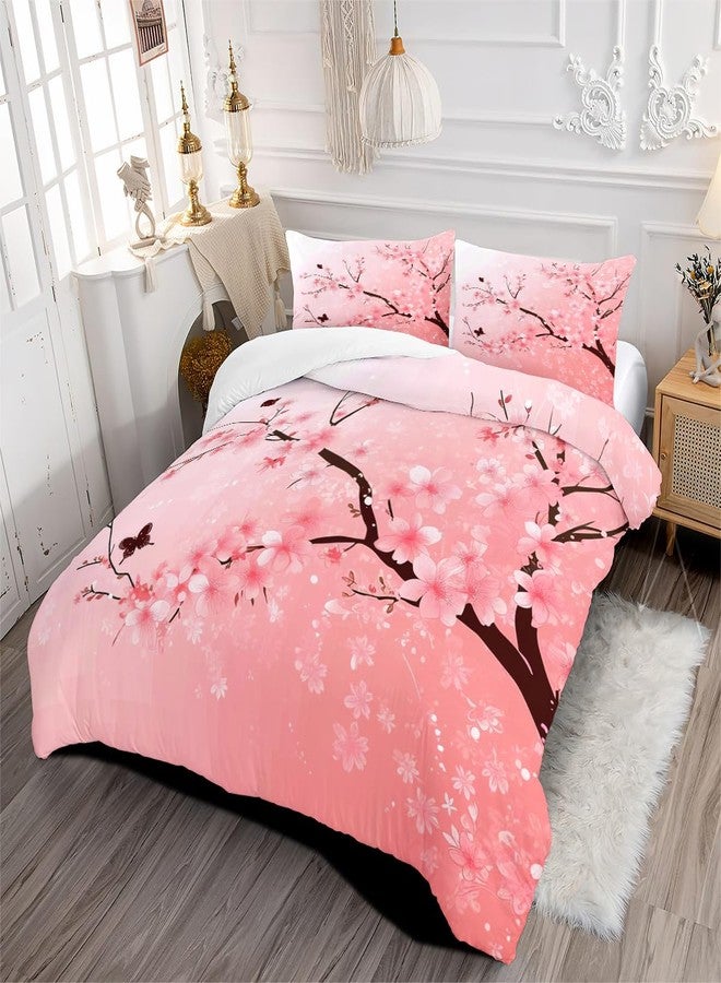 CCoutueChen Cherry Blossom Comforter Set,Pink Floral Bedding Set Queen Size,Japanese Decor Comforter for Girls,Butterfly Design Down Alternative Comforter for All Season - Image 4