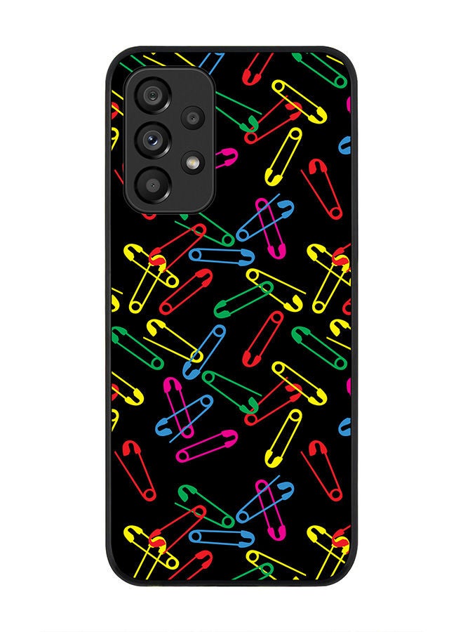 Stylizedd Rugged Black edge case for Samsung Galaxy A33 5G Slim fit Soft Case Flexible Rubber Edges Anti Drop TPU Gel Thin Cover - Safety Pins - Image 1
