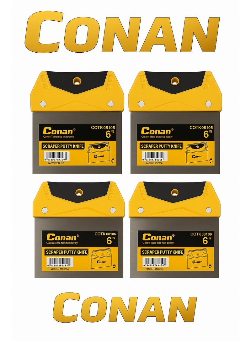 Conan Set of 4 CONAN Putty Scraper Knives – Model COTK08106 – 6" Stainless Steel Blades with Ergonomic Handles - Image 1