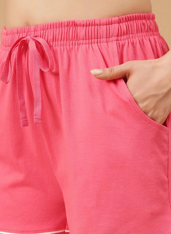 Clovia Solid Buttoned Shirt and Shorts Set - Cotton