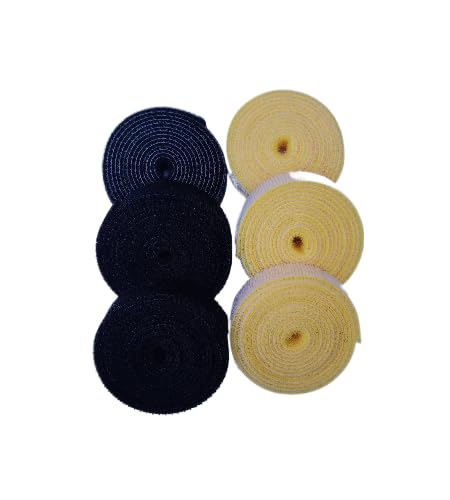 Generic Reusable Cable Tie Roll Hook and Loop Fastener Tape 1 Meter 12mm Black Yellow Pack of 6  - Image 2