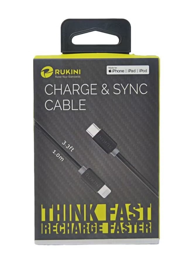 روكيني كابل روكيني للشحن ونقل البيانات من النوع-C إلى آيفون - 1 متر - أسود - Image 2