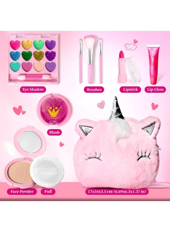 YAIUZGOO Kids Makeup Kit for Girls, Washable Non-Toxic Real Makeup Set with Unicorn Case, Safe Cosmetic Toy for Kids Skin, Gift for Girls Age 3-10 Birthday Play Set - Image 5