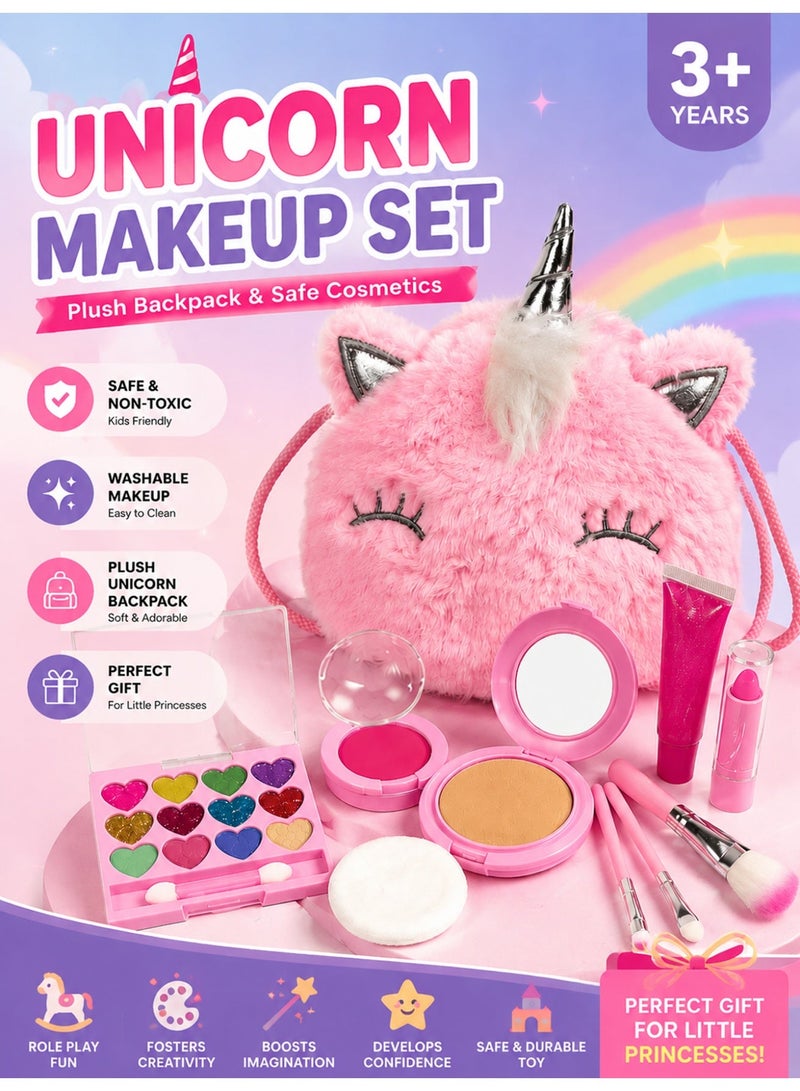 YAIUZGOO Kids Makeup Kit for Girls, Washable Non-Toxic Real Makeup Set with Unicorn Case, Safe Cosmetic Toy for Kids Skin, Gift for Girls Age 3-10 Birthday Play Set - Image 1