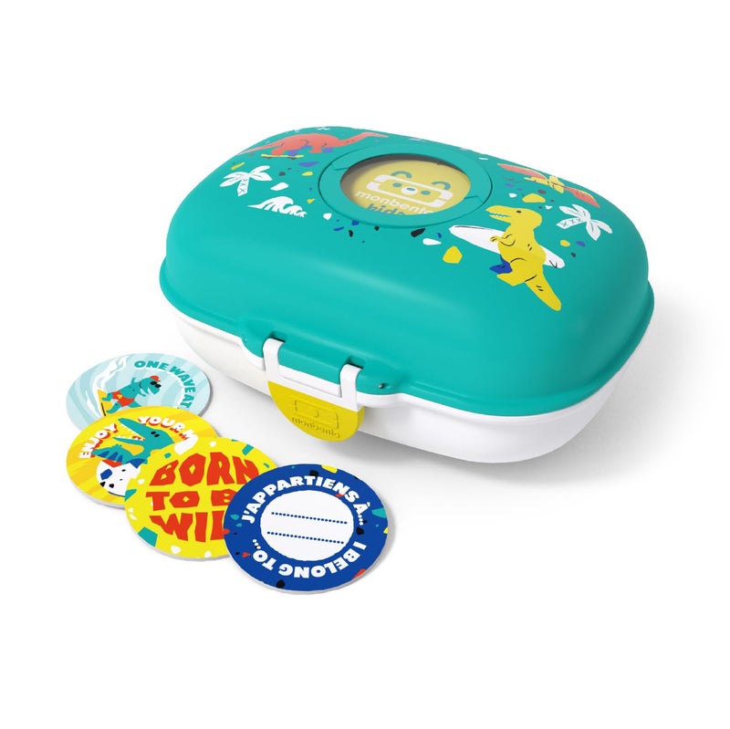 monbento  Kids Snack Box MB Gram Blue Dino  Snack Box Container for Travel Picnics Activities  Bento Snack Box with Funny Dinosaur Pattern for BoysGirls  BPA Free  Customizable and Sturdy