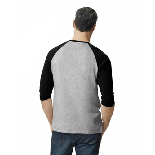 Gildan Adult Heavy Cotton 3/4 Raglan T-Shirt, Style G5700, 2-Pack, Sport Grey/Black, Large - Image 3