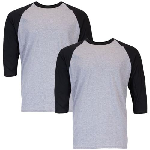 Gildan Adult Heavy Cotton 3/4 Raglan T-Shirt, Style G5700, 2-Pack, Sport Grey/Black, Large - Image 1