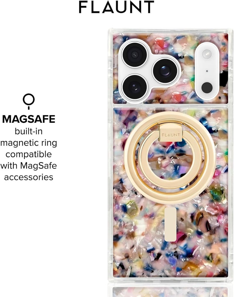 Flaunt Official Square Protective Case - Compatible with iPhone 17 Pro - Compatible with MagSafe & Wireless Charging - Drop-Tested & Shockproof - (Rainbow Confetti Tortoise Shell) - Image 5