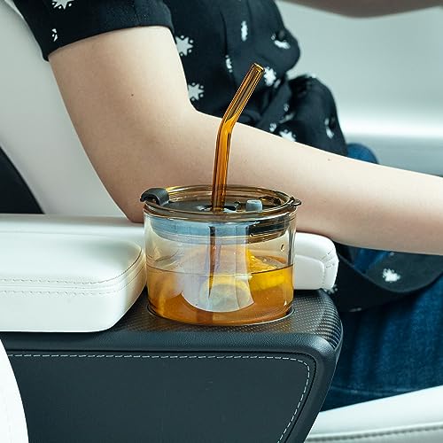 BLUEPOLAR كوب زجاجي بقطر 13 أونصة من بلو بولار، زجاجة ماء مع قشة وغطاء مضاد للغبار، كوب قهوة مثلج زجاجي معزول مزدوج الجدار (كهرماني - عبوتين) - Image 3