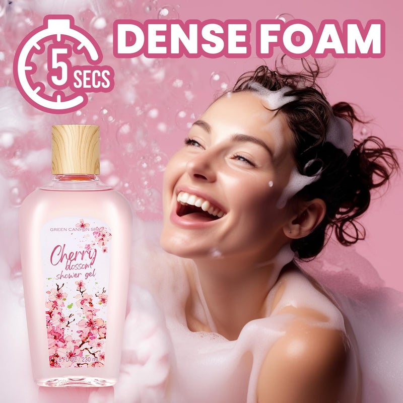 Green Canyon Spa سلال هدايا السبا للنساء مجموعة هدايا عمل الحمام والجسم برائحة زهر الكرز مع حمام فقاعات، لوشن الجسم هدايا السبا للنساء هدايا عيد الحب للأم - Image 4