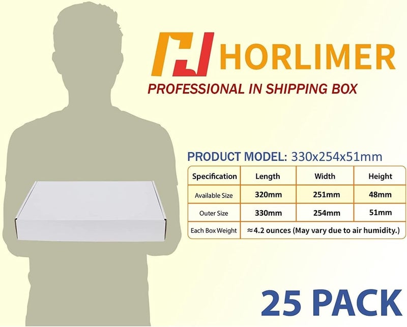 HORLIMER Pack of 25 Small Shipping Boxes, 330 x 254 x 51 mm Packaging Boxes with Lid for Goods Shipment, Gift Box, Folding Box, Postal Box (White) - Image 2