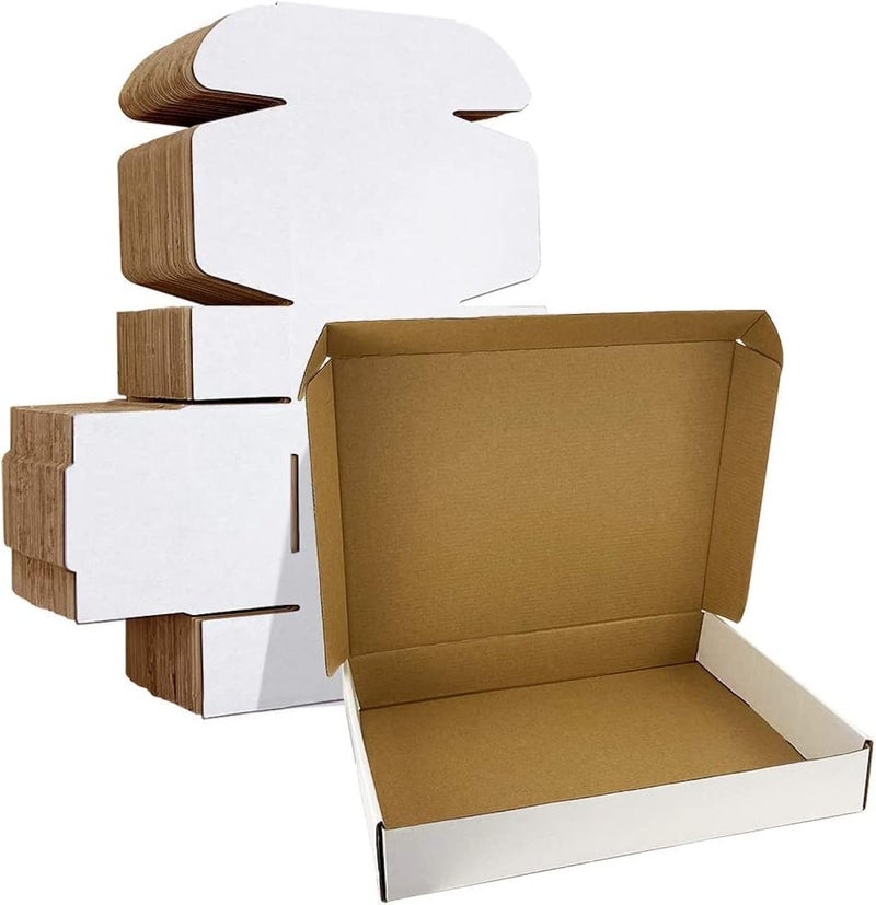 HORLIMER Pack of 25 Small Shipping Boxes, 330 x 254 x 51 mm Packaging Boxes with Lid for Goods Shipment, Gift Box, Folding Box, Postal Box (White) - Image 1