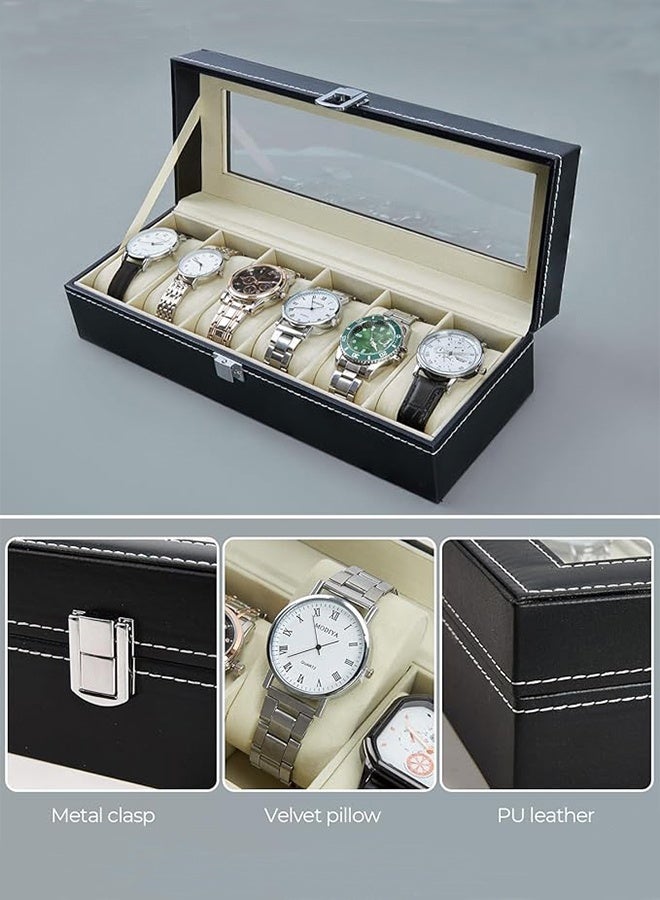 رولستيمي صندوق تخزين ساعة من جلد البولي يوريثان ، 6 فتحات ، منظم ساعة ، حامل عرض ، صندوق مجوهرات - Image 2