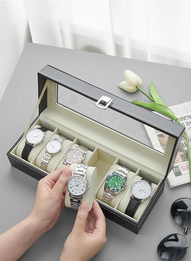 رولستيمي صندوق تخزين ساعة من جلد البولي يوريثان ، 6 فتحات ، منظم ساعة ، حامل عرض ، صندوق مجوهرات - Image 3