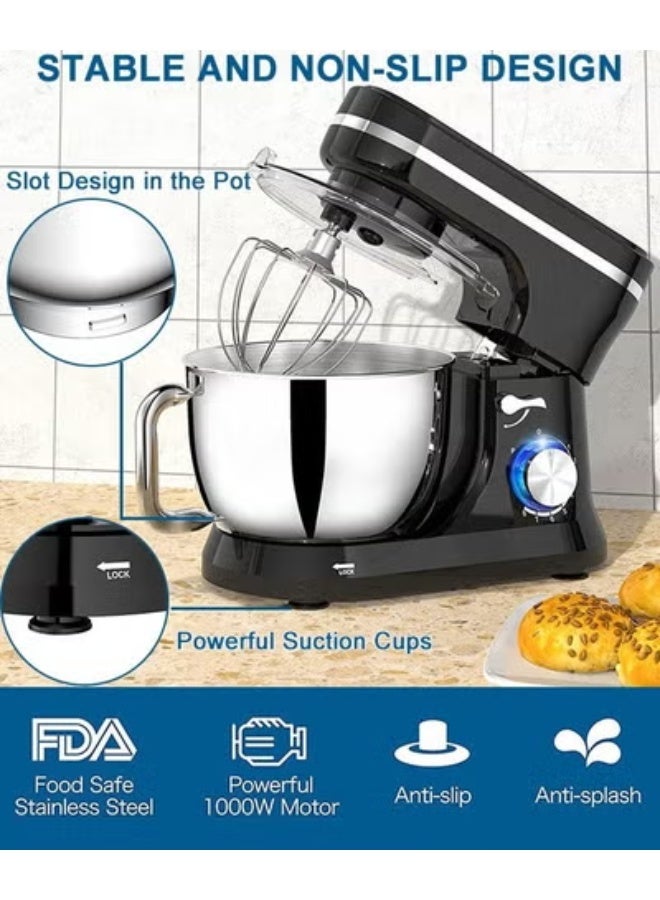 4.7L Electric Stand Food Mixer, 8 Speeds Tilt Head 3 in-1 Kitchen Electric Mixer with Stainless Steel Bowl Dough Hook Wire Whip Beater, Household Food Mixer for Baking Cakes Cookie Bread Salad, Compact Dough Mixer for Home Cooks, Black
