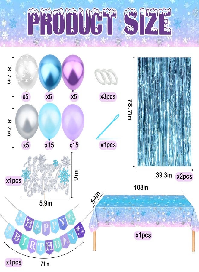BAHABY 55 Pcs Frozen Birthday Party Decorations Frozen Party Supplies, Snowflake Happy Birthday Banner + Table Cover + Tinsel Foil Fringe + Cake Topper + Balloons - Image 3