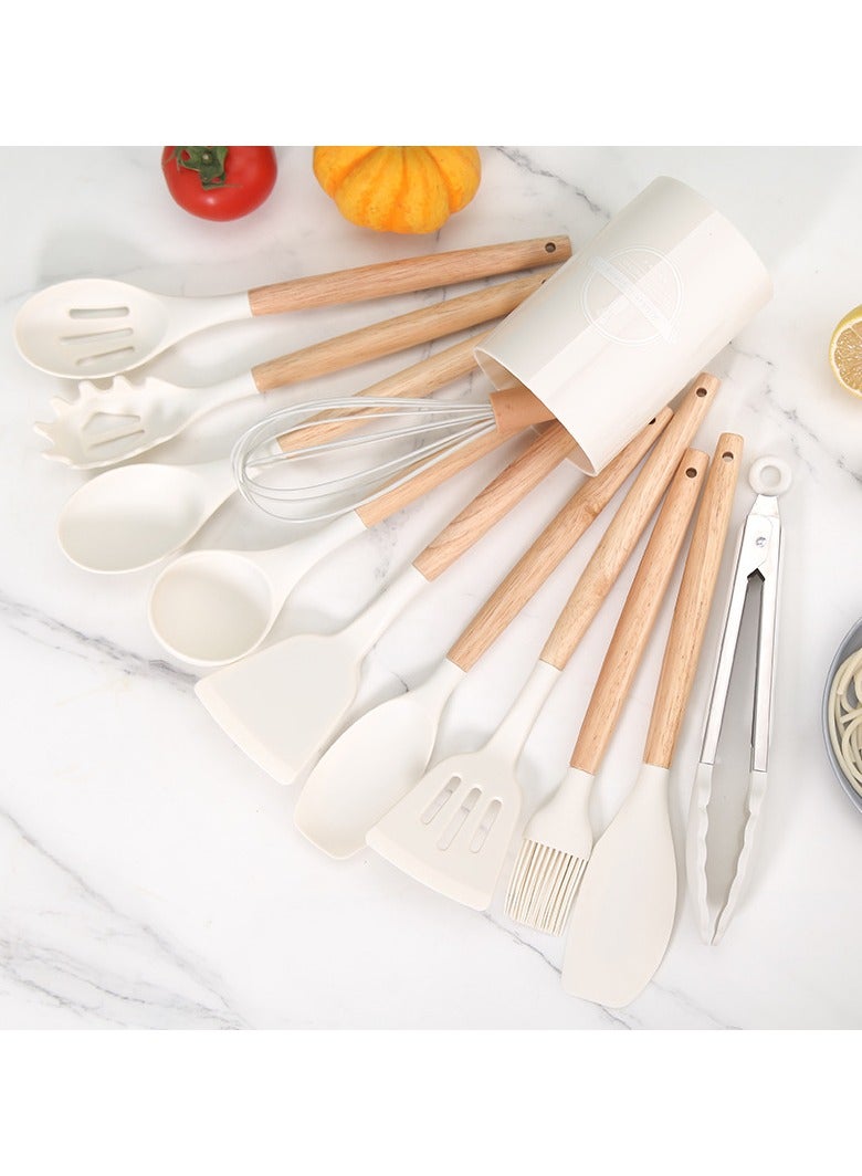 ALBERTO 12 Piece Kitchen Cooking Wooden Handle Non-stick Cookware Set, Kitchen Utensil Set White - Image 1