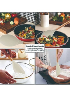 ALBERTO 12 Piece Kitchen Cooking Wooden Handle Non-stick Cookware Set, Kitchen Utensil Set White  - Image 3