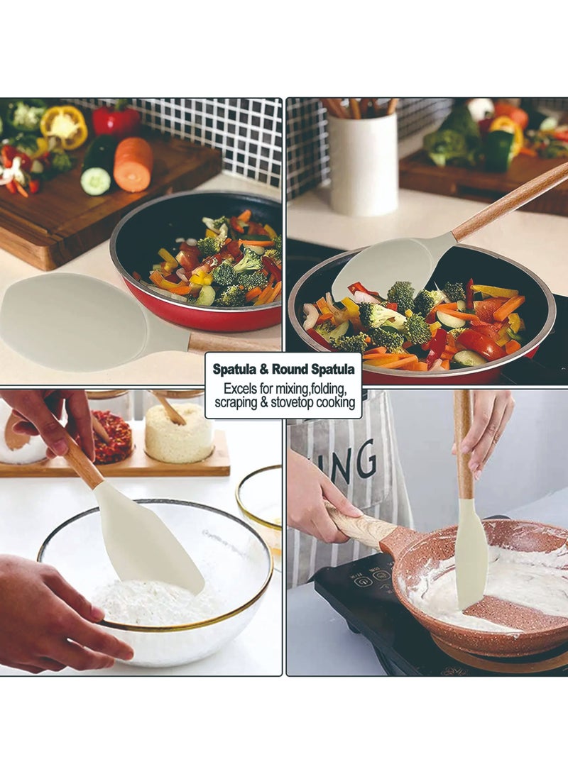 ALBERTO 12 Piece Kitchen Cooking Wooden Handle Non-stick Cookware Set, Kitchen Utensil Set White - Image 3
