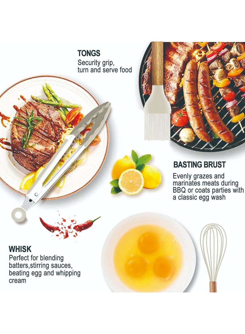 ALBERTO 12 Piece Kitchen Cooking Wooden Handle Non-stick Cookware Set, Kitchen Utensil Set White - Image 5