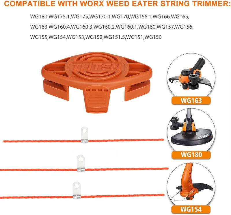 THTEN WA0010 WA0004 Trimmer Blades Head Spool 10ft 0.065" Compatible with Worx WG180,WG175,WG170,WG163,WG156,WG155,WG154,WG153,WG152,WG151.5,WG151,WG150 Line String Trimmer 24+4+1 - Image 4