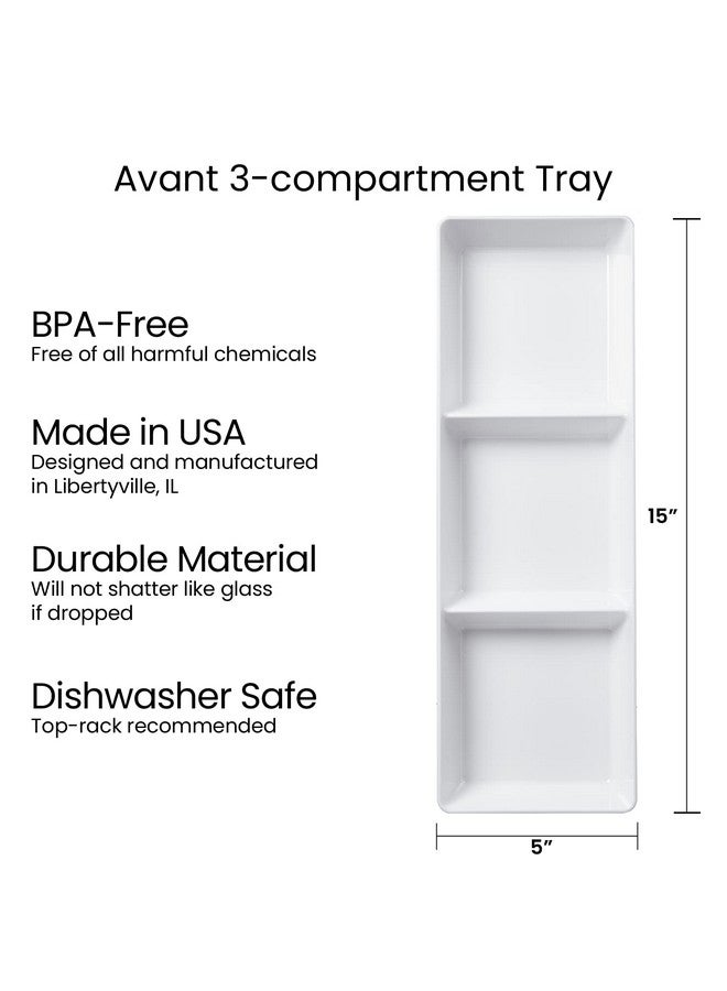 US Acrylic صواني تقديم بلاستيكية مقسمة من الأكريليك الأبيض الأمريكي (طقم من 4) 15 بوصة × 5 بوصة | صواني حفلات ضيقة قابلة لإعادة الاستخدام 3 أقسام | تقديم المقبلات، الفواكه، الخضروات، والحلويات | خالية من BPA ومصنوعة في الولايات المتحدة - Image 5