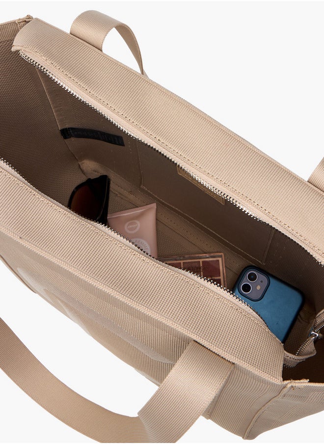 Textured Tote Bag with Double Handle and Zip Closure