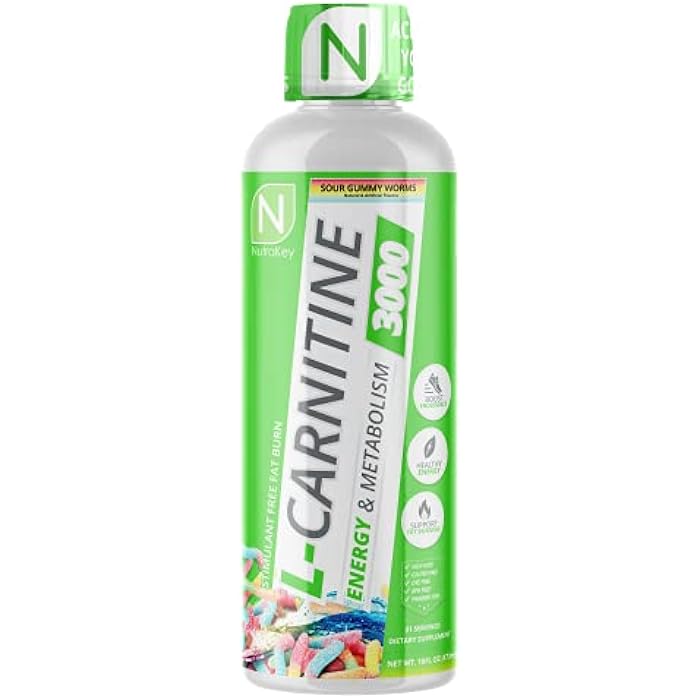 NutraKey L-Carnitine 3000mg, No Sugar, Gluten Free, Turn Into Fuel, (Sour Gummy Worms) 31 Servings - Image 1