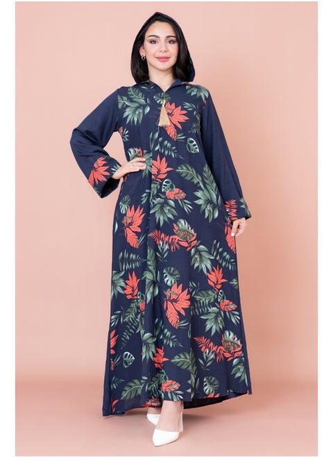 Maghrebi Leaf Hooded Jalabiya IN1033 Blue