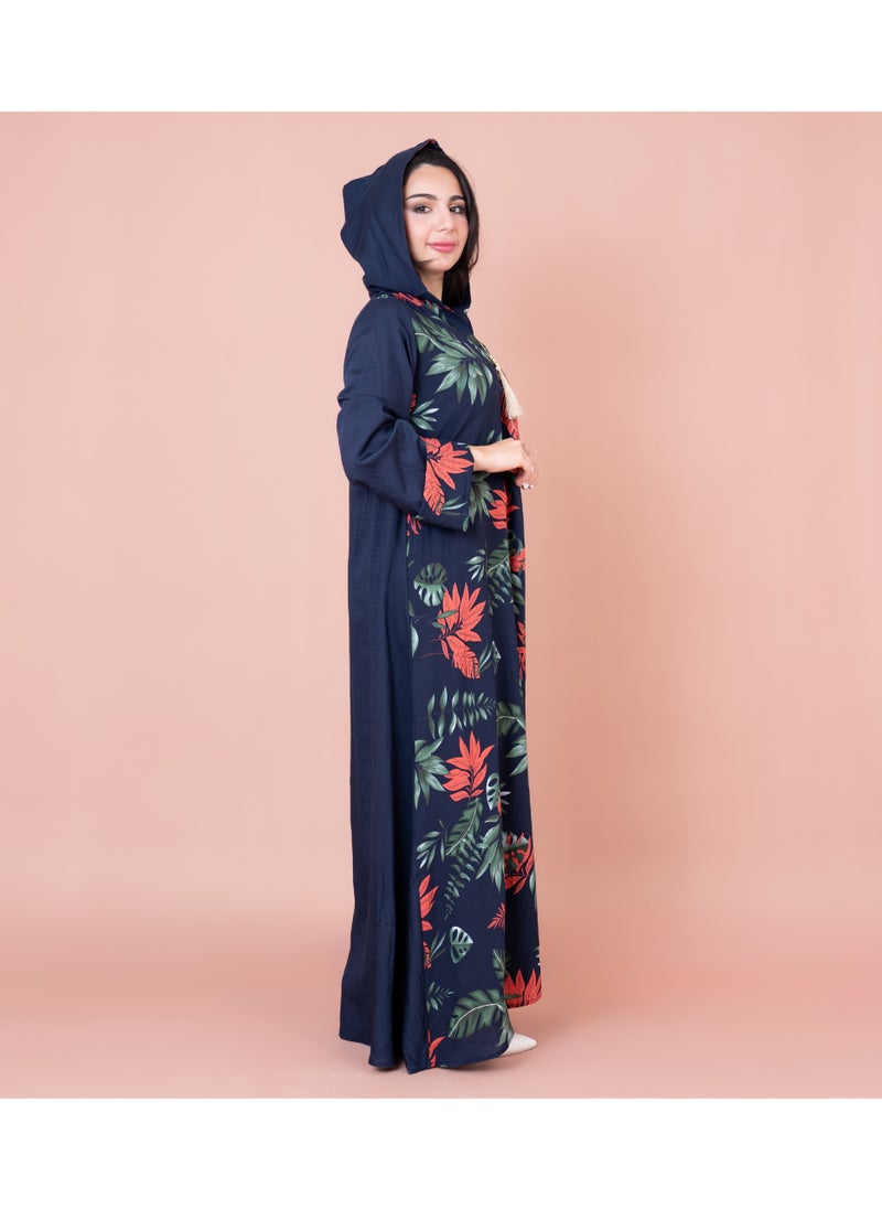 IKKXA - Maghrebi Leaf Hooded Jalabiya IN1033 Blue - Image 1