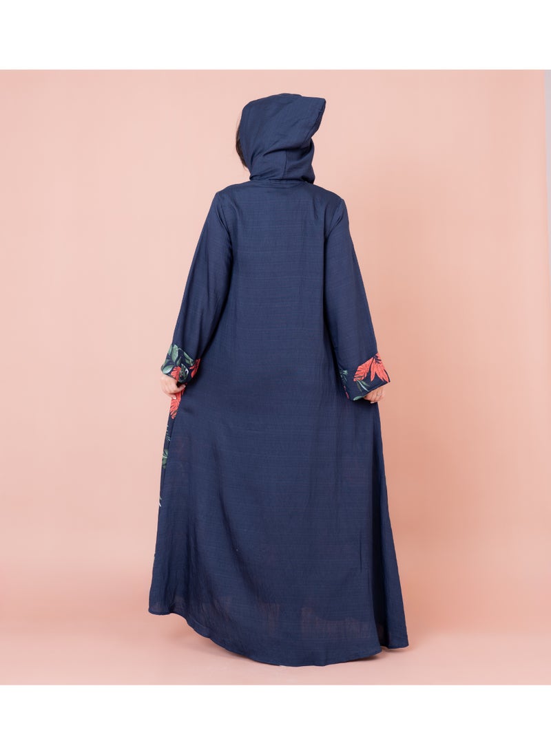 IKKXA - Maghrebi Leaf Hooded Jalabiya IN1033 Blue - Image 1