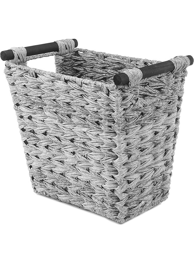 erorex Split Rattique Waste Basket With Wood Handles Gray Wash - Image 1