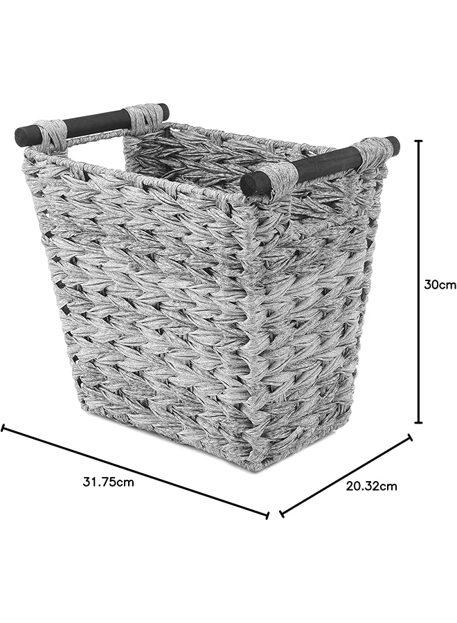 erorex Split Rattique Waste Basket With Wood Handles Gray Wash - Image 2